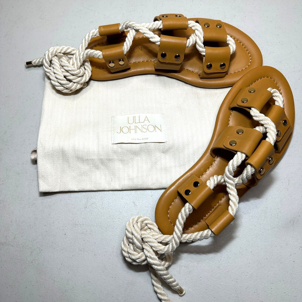 Ulla Johnson Eva Rope Leather Calf Skin Flat Sandals Camel Women's 4.5-5/35 NWOB